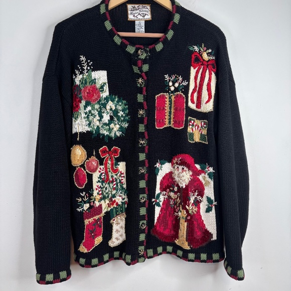 VTG Heirloom Collectibles Cardigan L Embroidered Ugly Christmas Sweater Granny - Picture 1 of 11